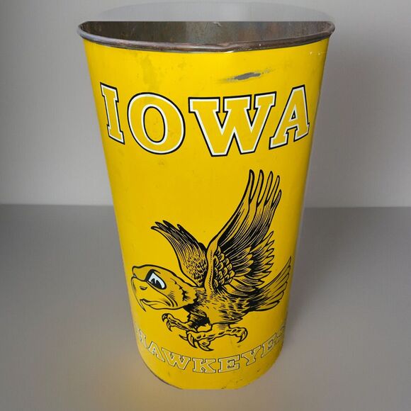 VTG Yellow/ Black Iowa Hawkeyes Tigerhawk Metal Tin Can Cylinder 19.5”x10” BIG10 - Picture 3 of 11